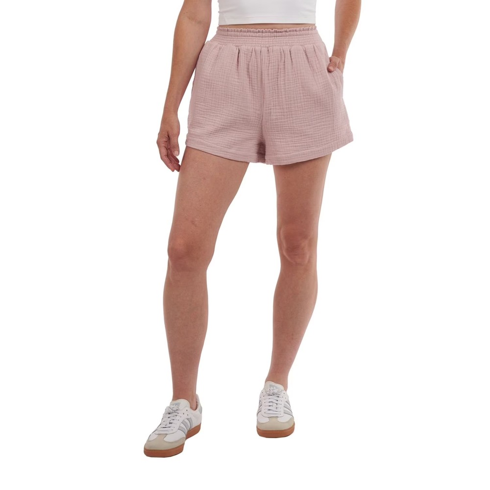 NWT Billabong Womens Cotton Gauze Smocked Waist Shorts Lilac Purple Size L